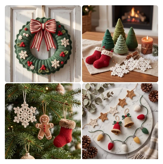 Decorações de Natal: guirlandas e enfeites de crochê